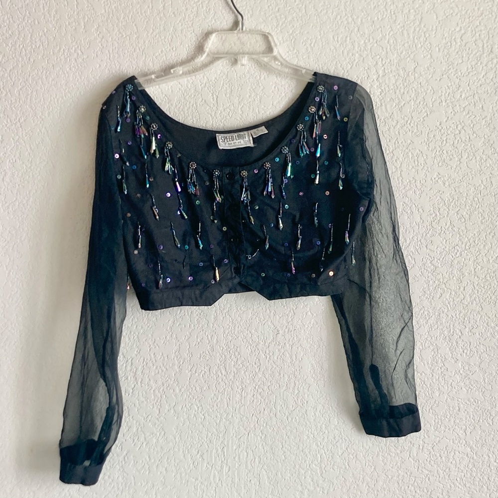 Exotic Beaded Crop Top, vintage, size M